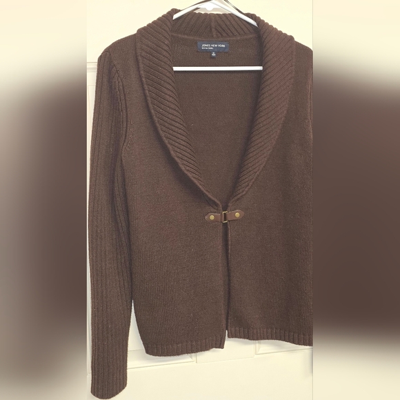 Jones of New York Signature Size Medium One Snap Closure Brown Sweater Cardigan - Picture 5 of 12